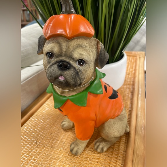 Halloween Pug in Pumpkin Jack o’lantern Costume Fall Resin Humane Society NWT - Picture 1 of 9